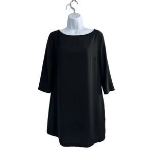 Tildon Black 3/4 Sleeves Keyhole Back Mini Shift Dress Small
